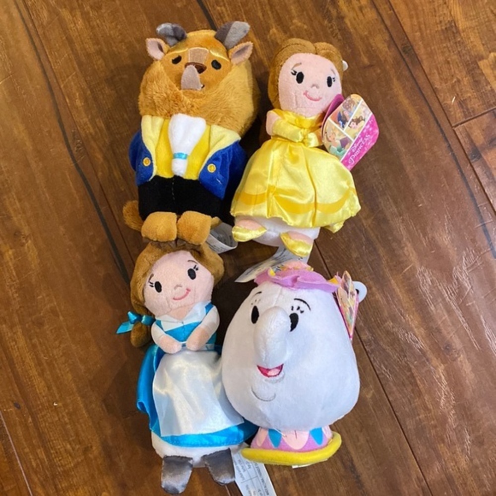 Disney Beauty and the Beast Plush Lot Belle Beast Mrs Potts 4pc